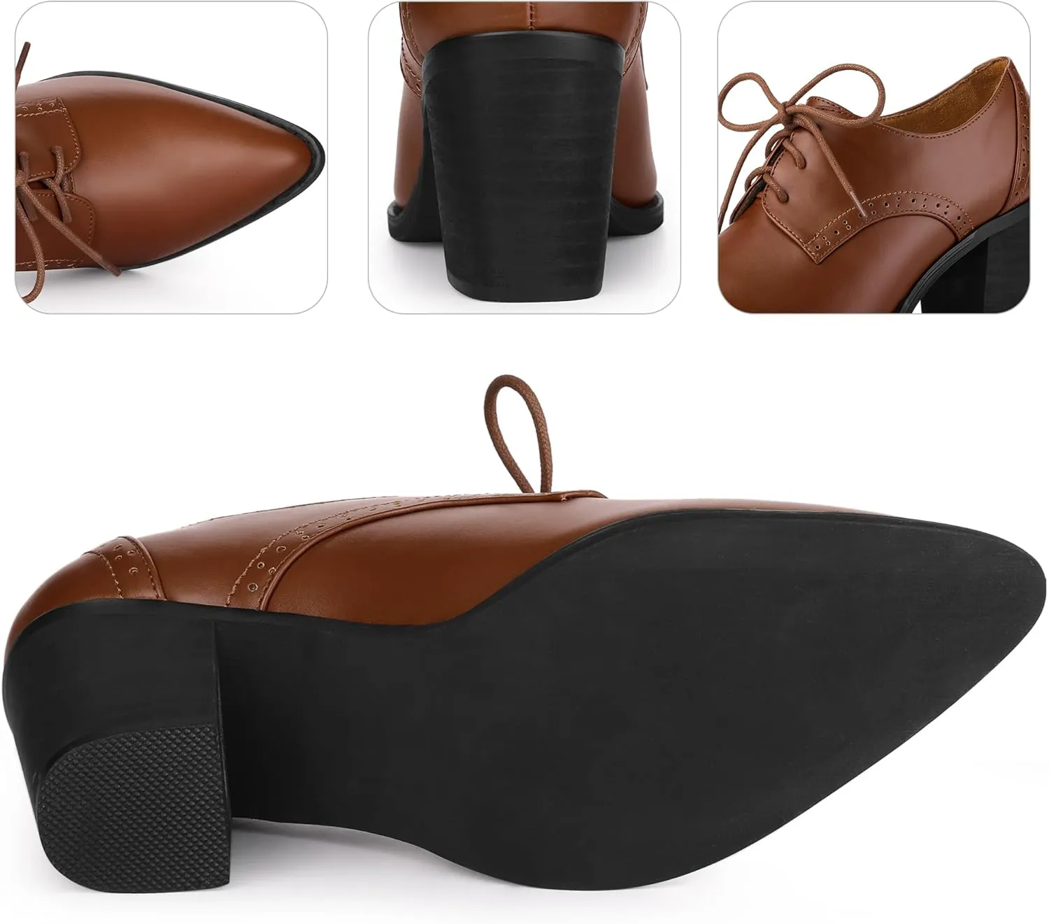 Perphy Pointy Toe Lace Up Block Heels Ankle Booties for Women