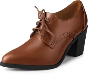 Perphy Pointy Toe Lace Up Block Heels Ankle Booties for Women