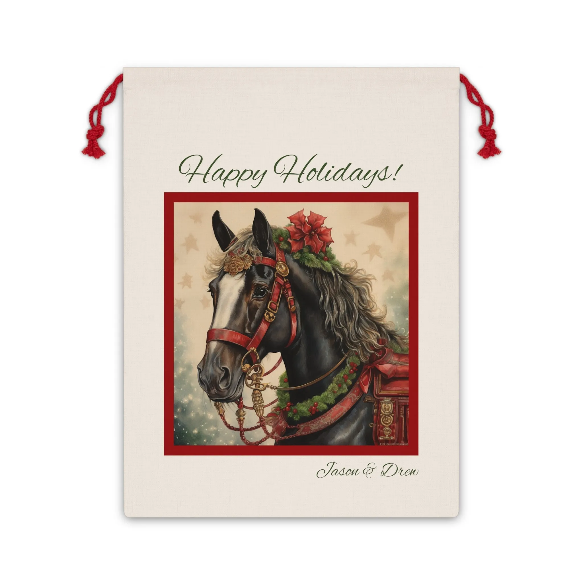 Personalized Christmas Horse Gift Bag, Reusable AP 20"x26" Linen Bag