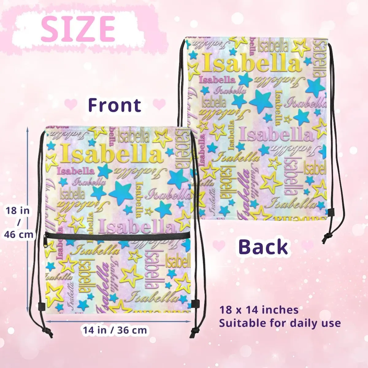 Personalized Drawstring Backpack Dance Bag Gymnastics Bag for Girl, Custom Sport Sackpack String Gym Bag Weekender Bags for Boy Colorful Star Blue Pattern