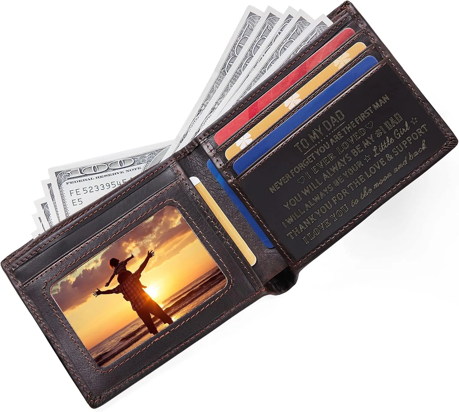 Personalized Engraved Leather Wallet for Dad Son Husband Boyfriend - Perfect for Christmas Anniversary Birthday Fathers Day Valentines Graduation Wedding - Custom Love Message Bifold Wallets for Men