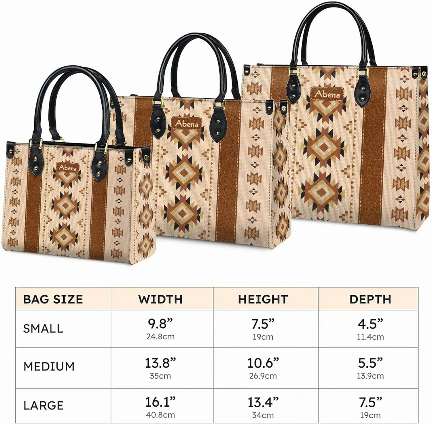 Personalized Leather Handbag for Women – Custom Boho Aztec Purse, Detachable Strap, Mother’s Day Gift