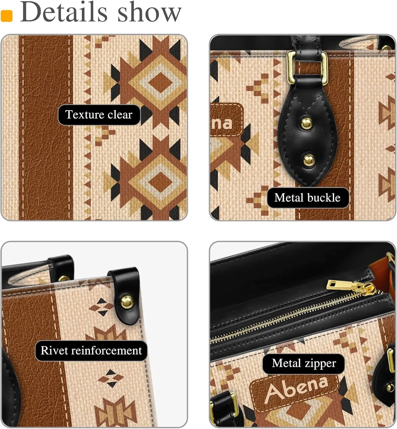 Personalized Leather Handbag for Women – Custom Boho Aztec Purse, Detachable Strap, Mother’s Day Gift