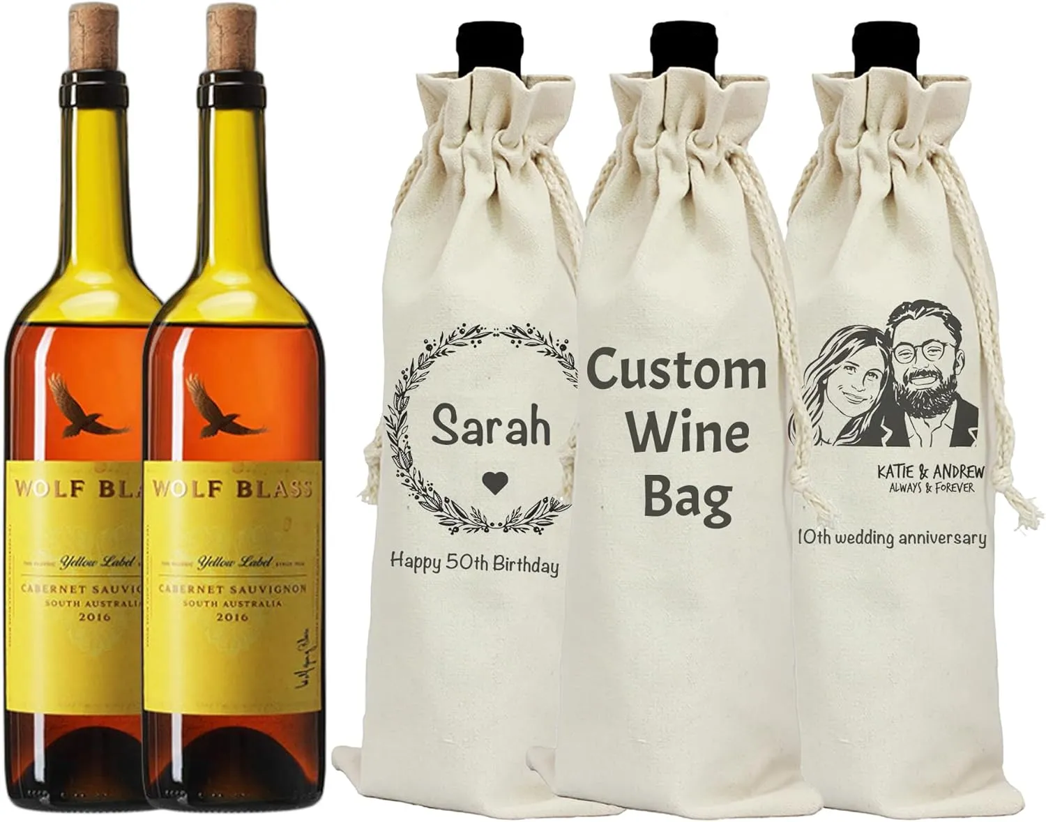 Personalized Wedding Wine Bag, Custom Linen Drawstring Wine Cover, Gift for Wedding Planning, Wedding Officiant, Wedding Host (10 Pack)