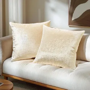 Phantoscope Pack of 2 Sparkling Velvet Decorative Solid Throw Decorative Pillow Cover Soft Gold Glitter Square Cushion Cover Pillowcase for Couch Bed and Chair, Beige, 18 x 18 inches, 45 x 45 cm