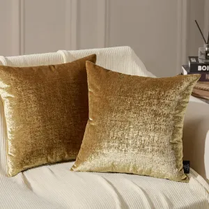 Phantoscope Pack of 2 Sparkling Velvet Decorative Solid Throw Decorative Pillow Cover Soft Gold Glitter Square Cushion Cover Pillowcase for Couch Bed and Chair, Gold, 18 x 18 inches, 45 x 45 cm