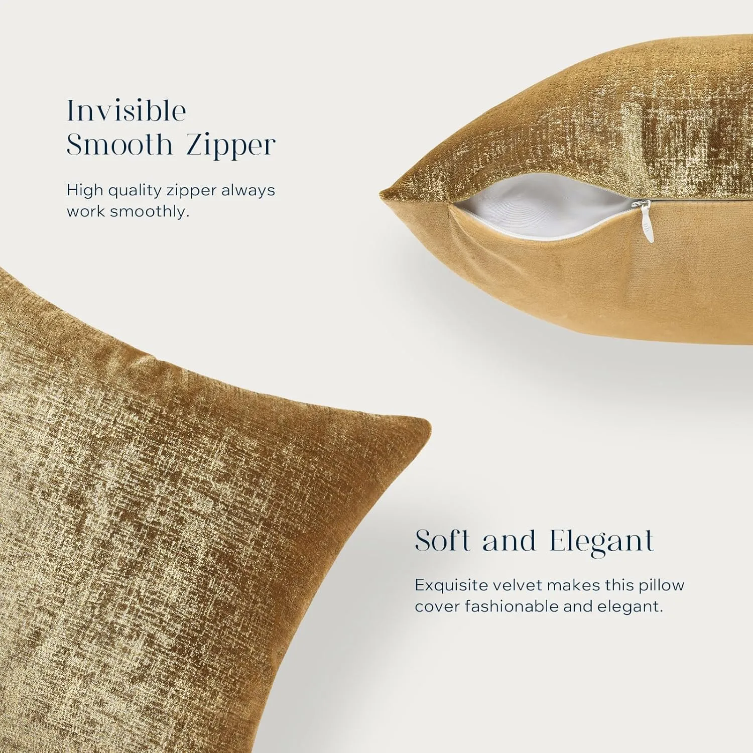 Phantoscope Pack of 2 Sparkling Velvet Decorative Solid Throw Decorative Pillow Cover Soft Gold Glitter Square Cushion Cover Pillowcase for Couch Bed and Chair, Gold, 18 x 18 inches, 45 x 45 cm