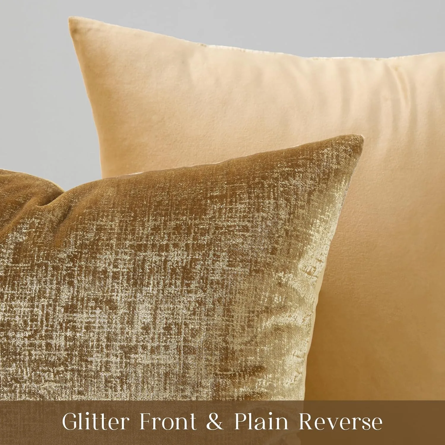 Phantoscope Pack of 2 Sparkling Velvet Decorative Solid Throw Decorative Pillow Cover Soft Gold Glitter Square Cushion Cover Pillowcase for Couch Bed and Chair, Gold, 18 x 18 inches, 45 x 45 cm
