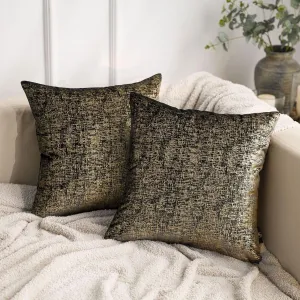 Phantoscope Pack of 2 Sparkling Velvet Geometric-Pattern Throw Decorative Pillow Cover Soft Gold Glitter Square Cushion Cover Pillowcase for Couch Bed and Chair, Black, 18 x 18 inches, 45 x 45 cm