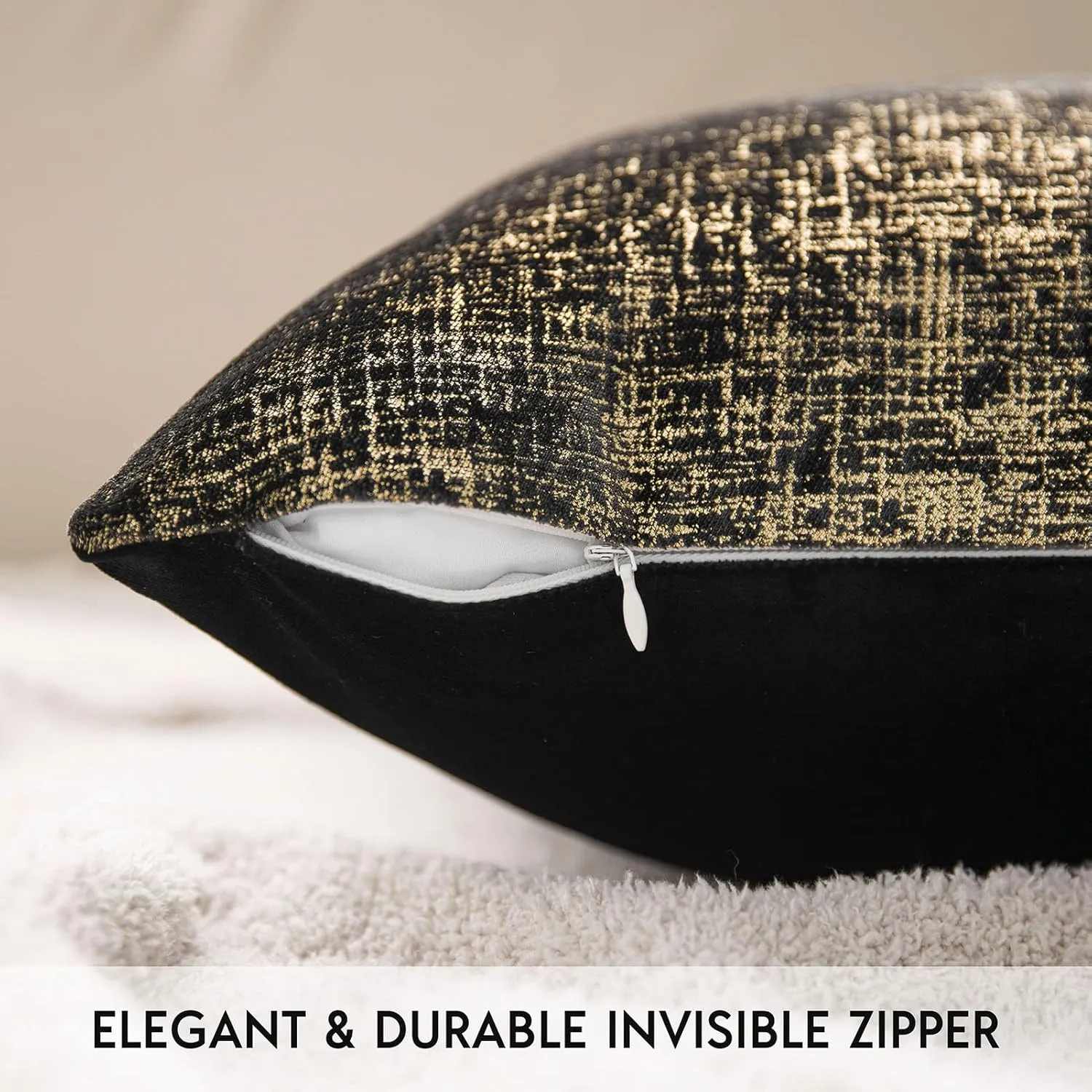 Phantoscope Pack of 2 Sparkling Velvet Geometric-Pattern Throw Decorative Pillow Cover Soft Gold Glitter Square Cushion Cover Pillowcase for Couch Bed and Chair, Black, 18 x 18 inches, 45 x 45 cm
