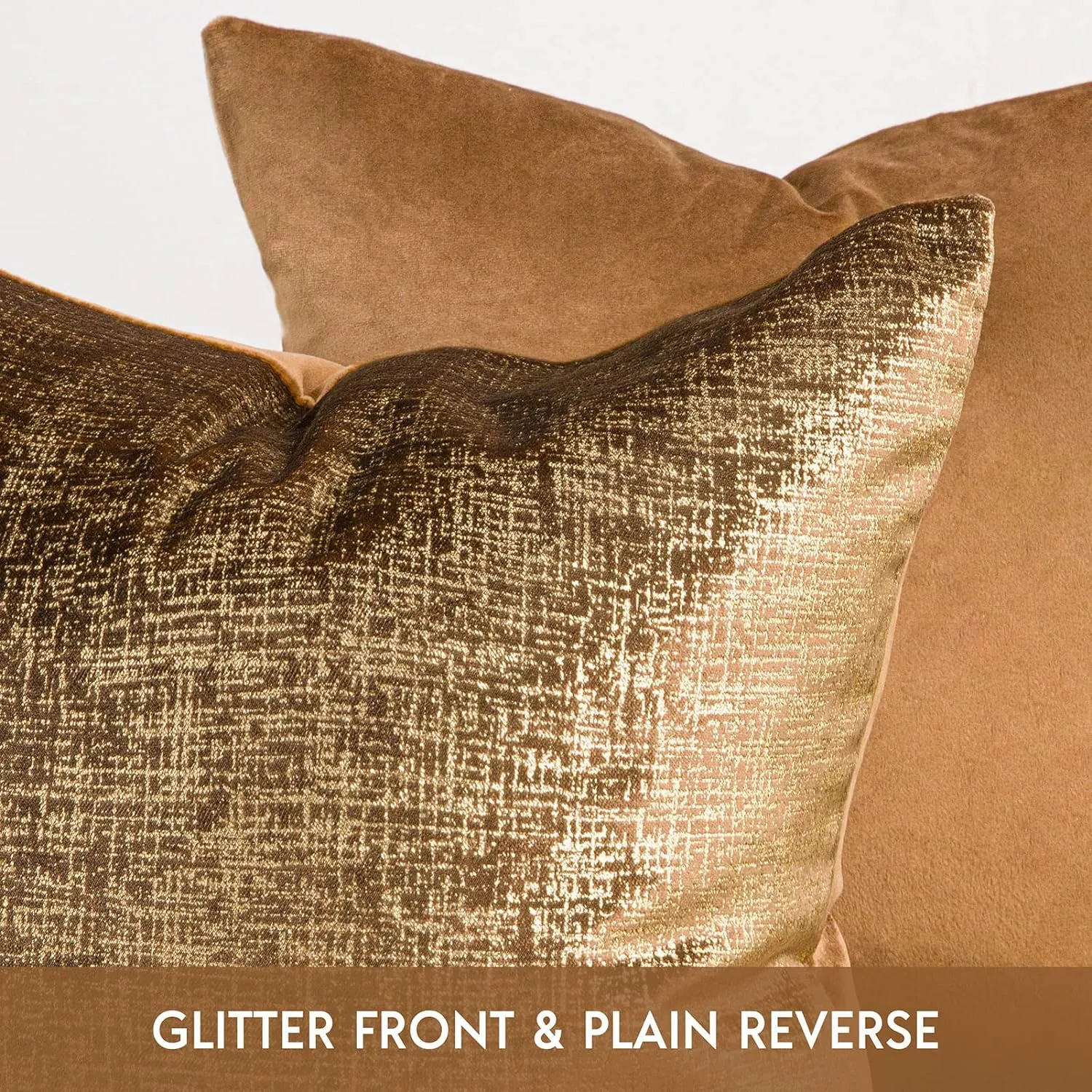 Phantoscope Pack of 2 Sparkling Velvet Geometric-pattern Throw Decorative Pillow Cover Soft Gold Glitter Square Cushion Cover Pillowcase for Couch Bed and Chair, Dark Brown, 18 x 18 inches, 45 x 45 cm