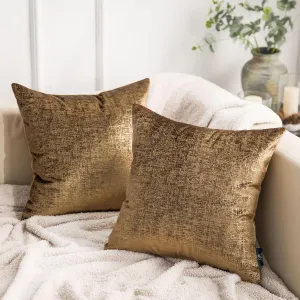 Phantoscope Pack of 2 Sparkling Velvet Geometric-pattern Throw Decorative Pillow Cover Soft Gold Glitter Square Cushion Cover Pillowcase for Couch Bed and Chair, Dark Brown, 18 x 18 inches, 45 x 45 cm