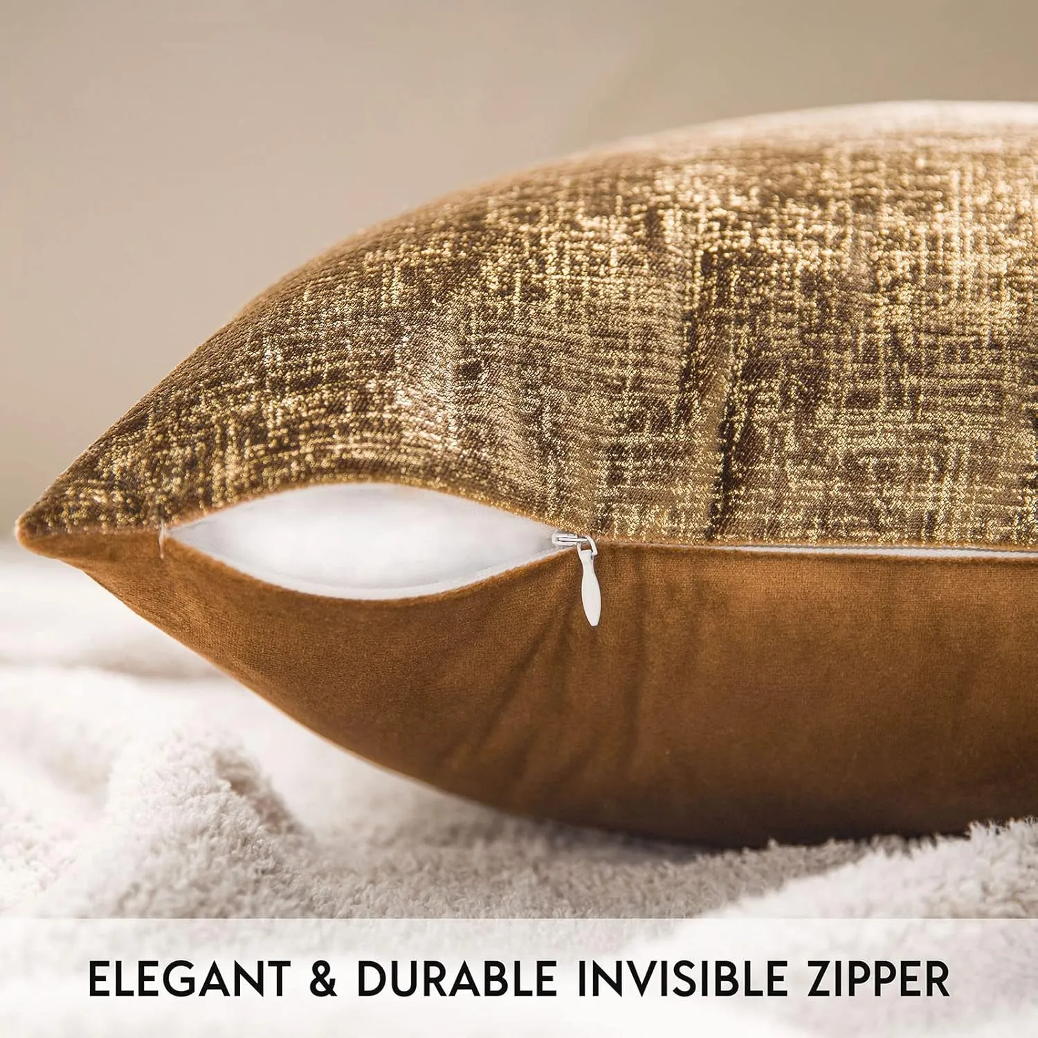 Phantoscope Pack of 2 Sparkling Velvet Geometric-pattern Throw Decorative Pillow Cover Soft Gold Glitter Square Cushion Cover Pillowcase for Couch Bed and Chair, Dark Brown, 18 x 18 inches, 45 x 45 cm