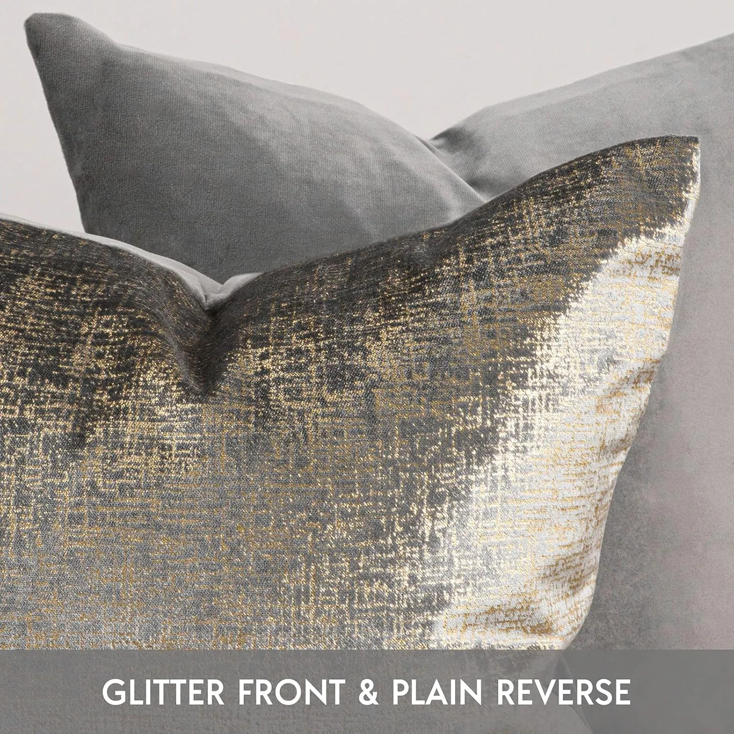 Phantoscope Pack of 2 Sparkling Velvet Geometric-Pattern Throw Decorative Pillow Cover Soft Gold Glitter Square Cushion Cover Pillowcase for Couch Bed and Chair, Grey, 18 x 18 inches, 45 x 45 cm
