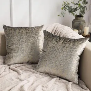 Phantoscope Pack of 2 Sparkling Velvet Geometric-Pattern Throw Decorative Pillow Cover Soft Gold Glitter Square Cushion Cover Pillowcase for Couch Bed and Chair, Grey, 18 x 18 inches, 45 x 45 cm