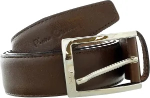 Pierre Cardin Brown Classic Square Silver D-Ring Adjustable Belt Adjustable Mens Belt-32 for Mens