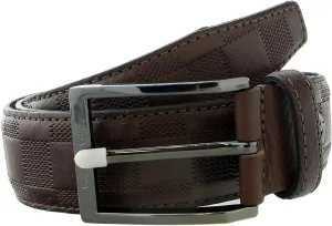 Pierre Cardin Brown Textured Checkered Classic Buckle Adjustable Adjustable Mens Belt-34 for Mens