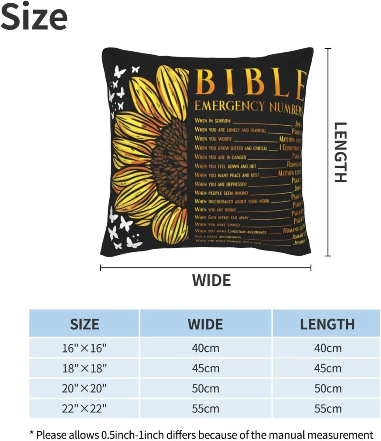 Pillowcase Set of 2 Bible Verse Quotes with Sunflowers Throw Pillow Covers Shells for Couch Office Bedroom Home Decoration, 18"X18"