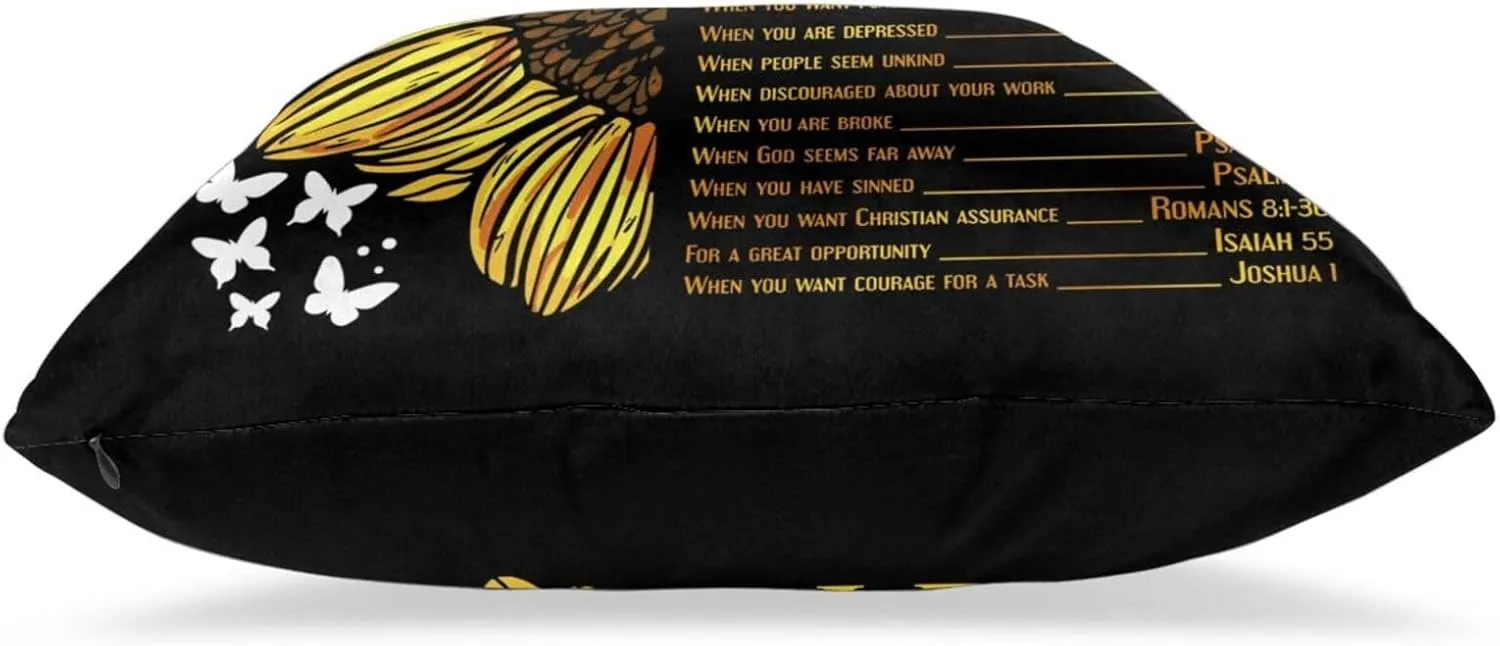 Pillowcase Set of 2 Bible Verse Quotes with Sunflowers Throw Pillow Covers Shells for Couch Office Bedroom Home Decoration, 18"X18"
