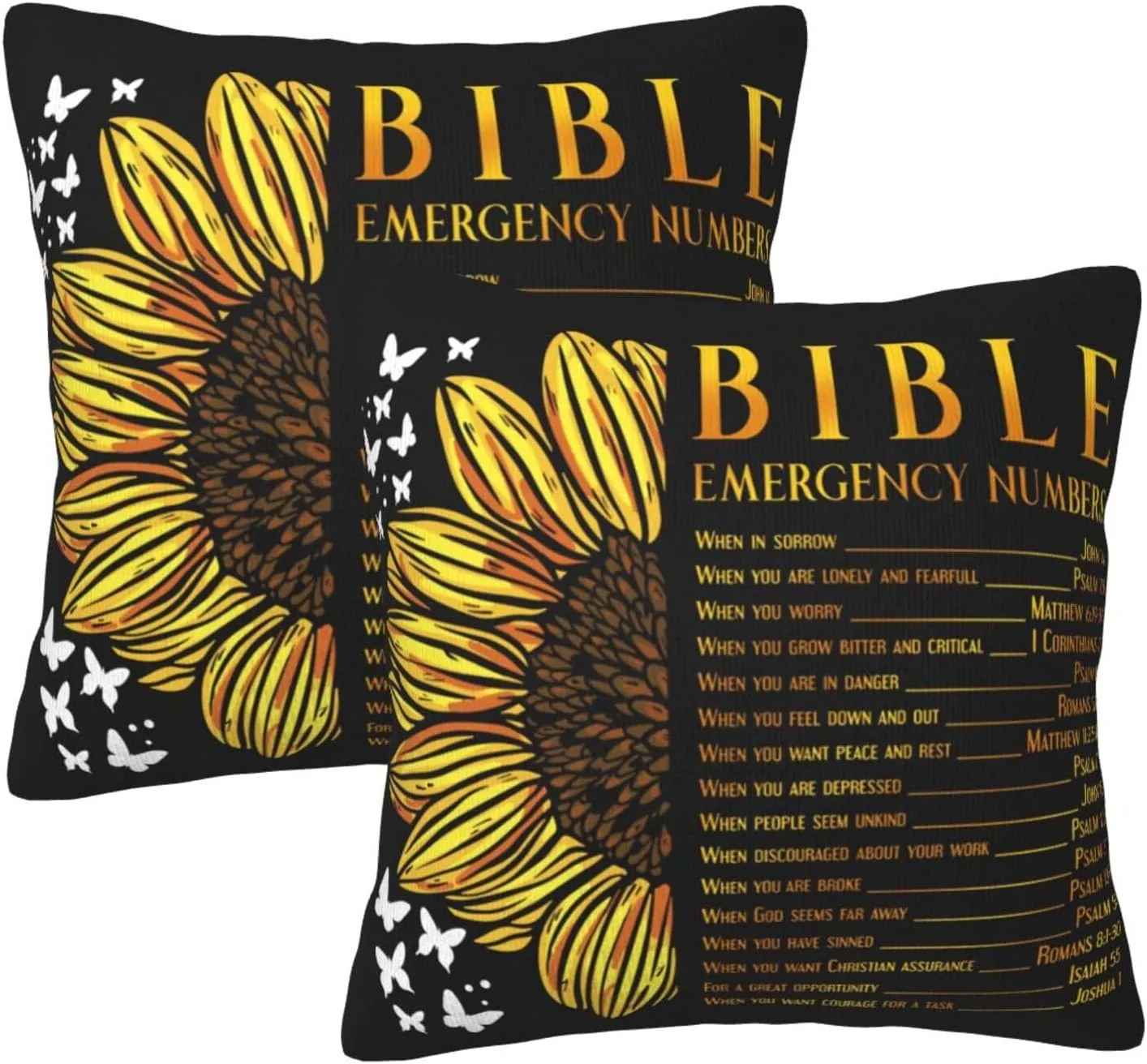 Pillowcase Set of 2 Bible Verse Quotes with Sunflowers Throw Pillow Covers Shells for Couch Office Bedroom Home Decoration, 18"X18"