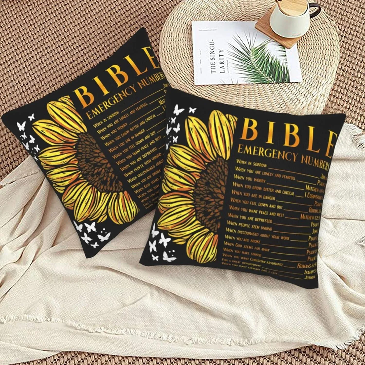 Pillowcase Set of 2 Bible Verse Quotes with Sunflowers Throw Pillow Covers Shells for Couch Office Bedroom Home Decoration, 18"X18"