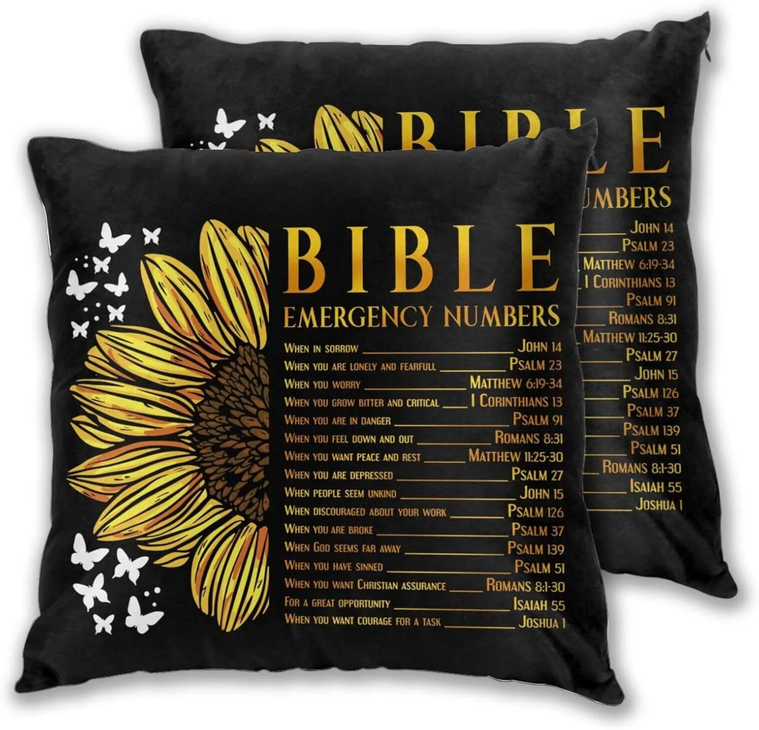 Pillowcase Set of 2 Bible Verse Quotes with Sunflowers Throw Pillow Covers Shells for Couch Office Bedroom Home Decoration, 18"X18"