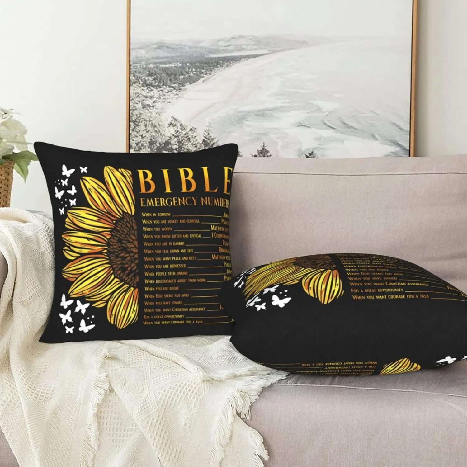 Pillowcase Set of 2 Bible Verse Quotes with Sunflowers Throw Pillow Covers Shells for Couch Office Bedroom Home Decoration, 18"X18"