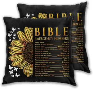 Pillowcase Set of 2 Bible Verse Quotes with Sunflowers Throw Pillow Covers Shells for Couch Office Bedroom Home Decoration, 18"X18"