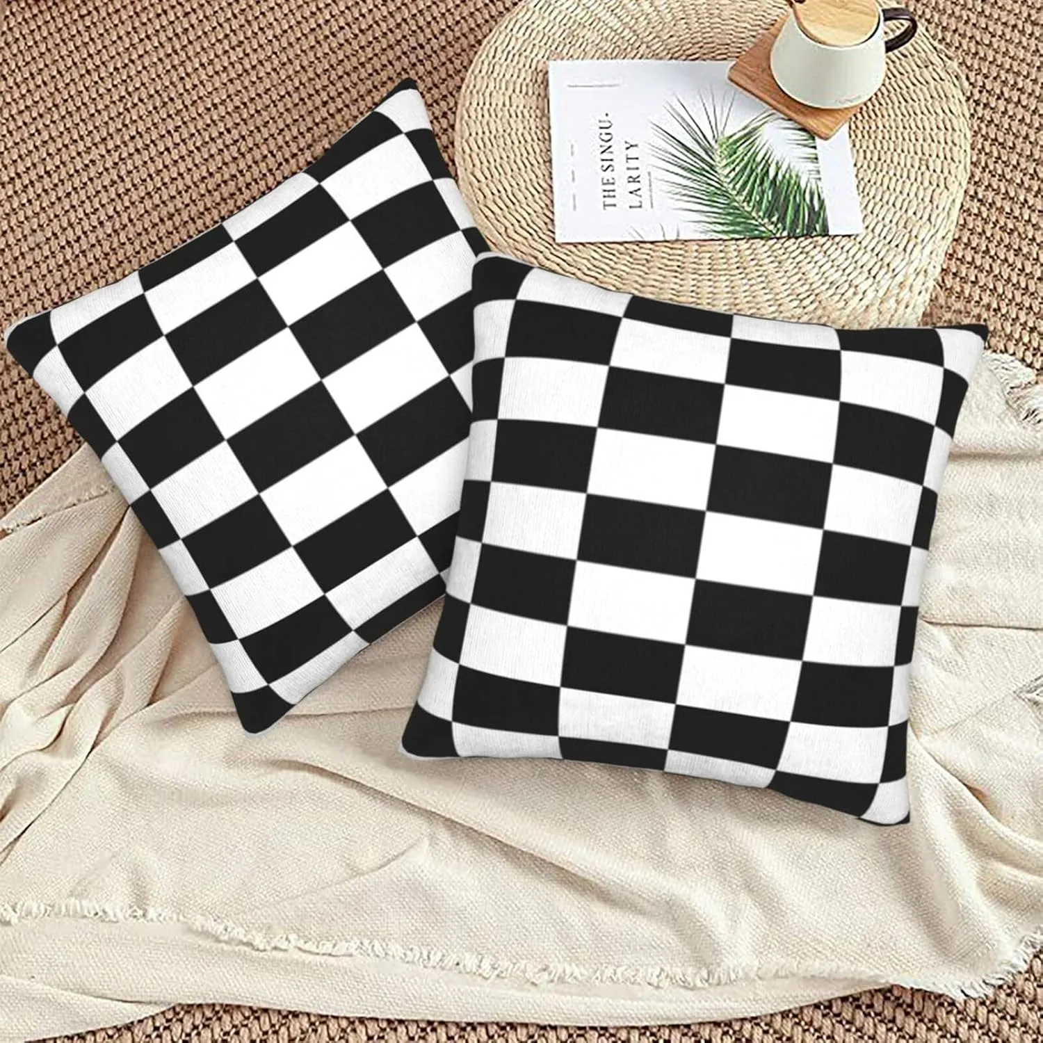 Pillowcase Set of 2 Black and White Checkered Pattern Throw Pillow Covers Shells for Couch Office Bedroom Home Decoration, 18" X 18"