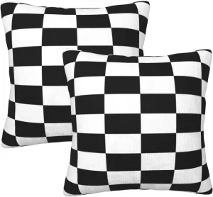 Pillowcase Set of 2 Black and White Checkered Pattern Throw Pillow Covers Shells for Couch Office Bedroom Home Decoration, 18" X 18"