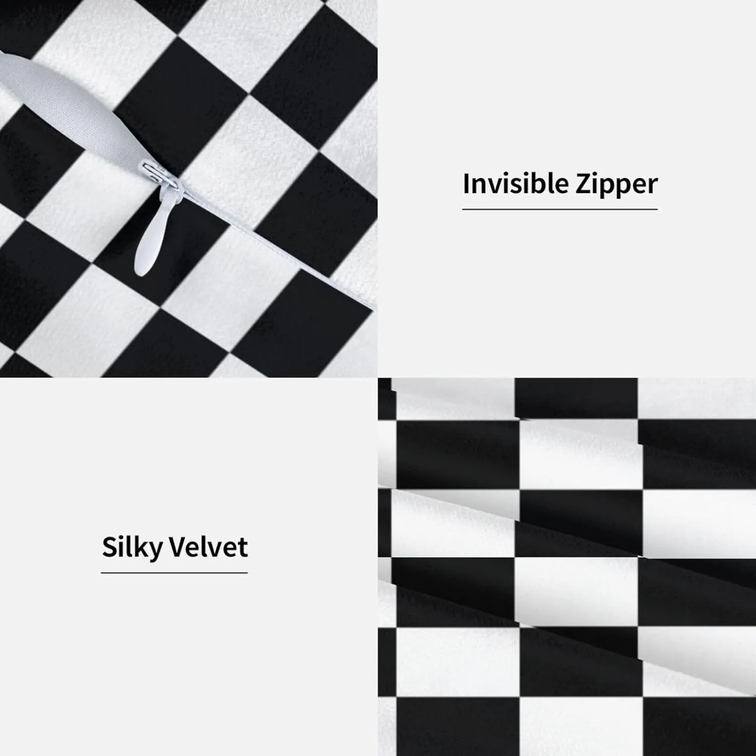 Pillowcase Set of 2 Black and White Checkered Pattern Throw Pillow Covers Shells for Couch Office Bedroom Home Decoration, 18" X 18"