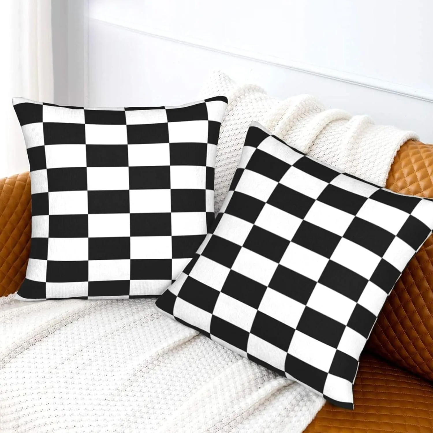 Pillowcase Set of 2 Black and White Checkered Pattern Throw Pillow Covers Shells for Couch Office Bedroom Home Decoration, 18" X 18"