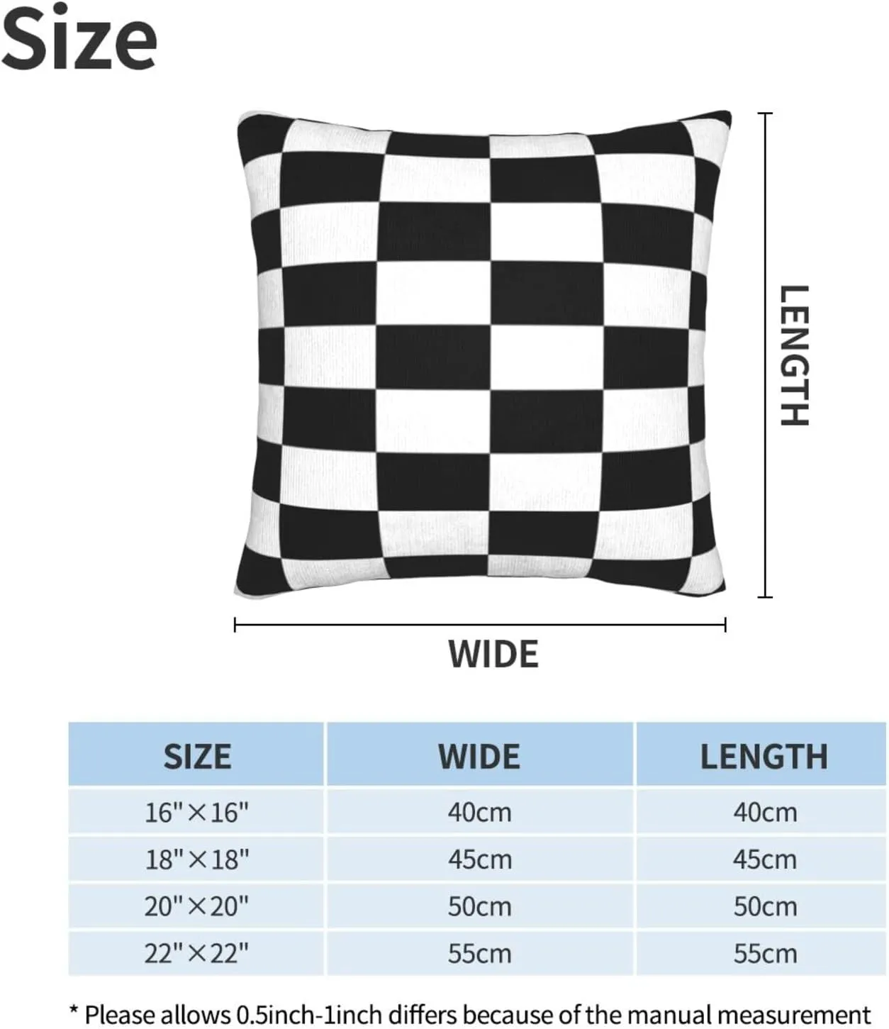 Pillowcase Set of 2 Black and White Checkered Pattern Throw Pillow Covers Shells for Couch Office Bedroom Home Decoration, 18" X 18"