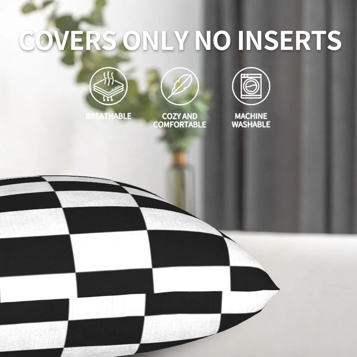 Pillowcase Set of 2 Black and White Checkered Pattern Throw Pillow Covers Shells for Couch Office Bedroom Home Decoration, 18" X 18"