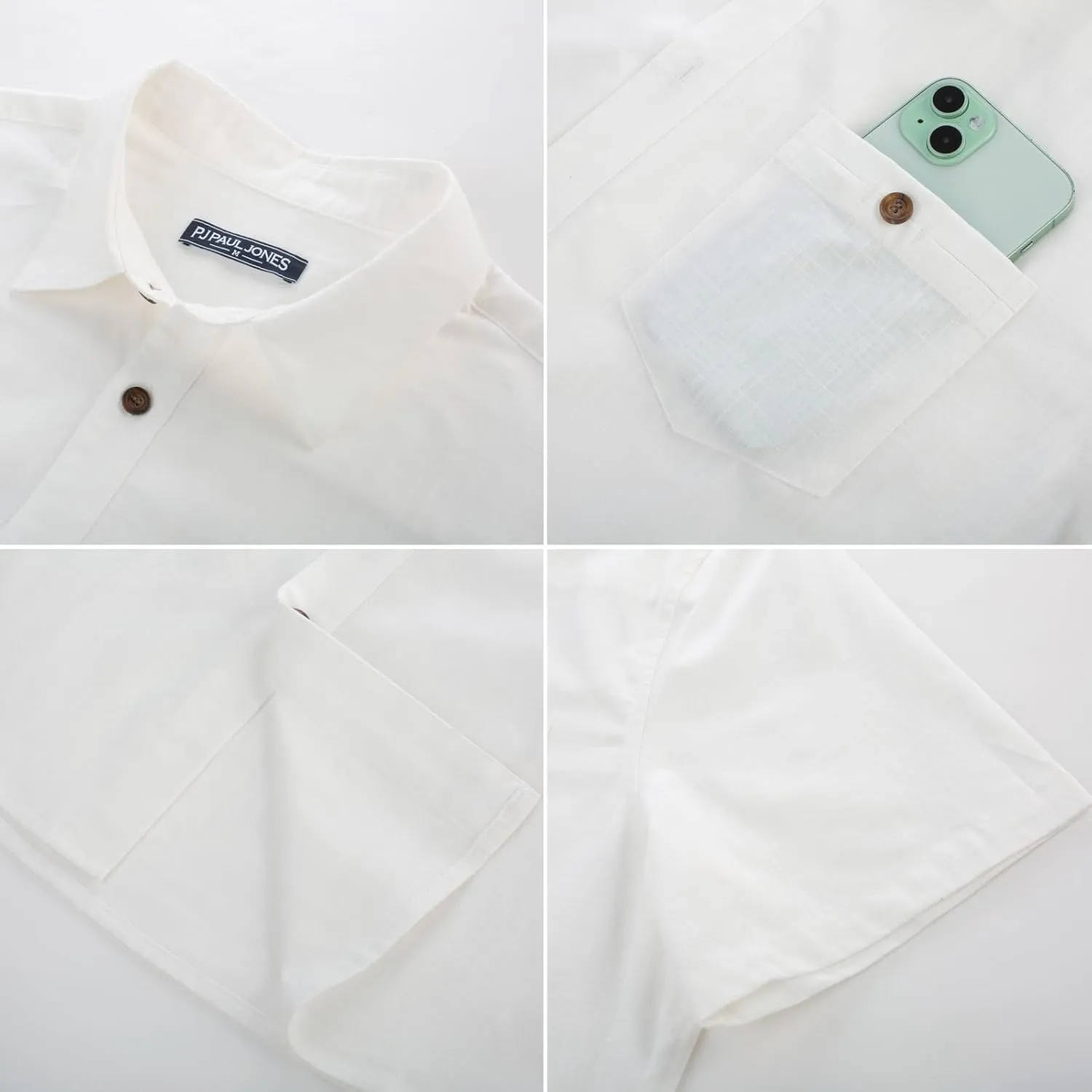 PJ PAUL JONES Mens Short Sleeve Button Down Shirts Summer Beach Shirts Untuckit Cotton Shirt with Pocket