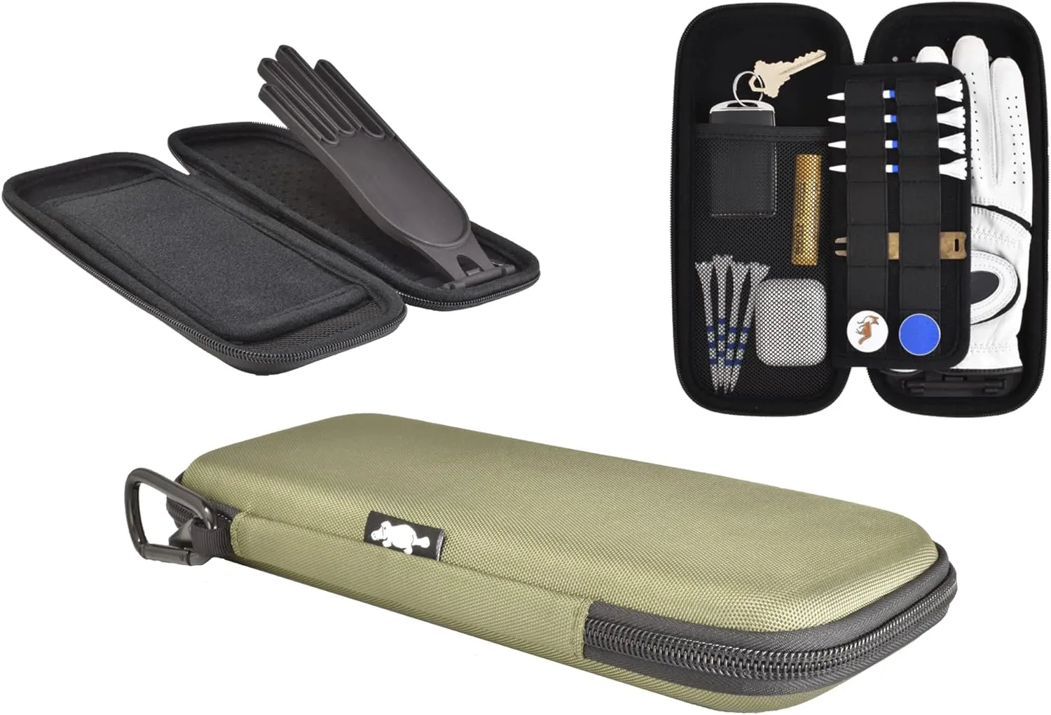 Platypus Golf Co. Golfing Caddie Hard Travel Case Organizer - Hinging Glove Shaper & Holder - Mesh Pocket & Storage Slots for Phone, Tees, Divot Tools & Ball Markers - Golfers Cases for Men & Women