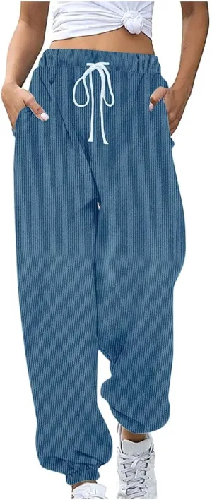Plus Size Joggers Pants for Women Soft Lounge Sweatpants Casual Loose Comfy Pajama Drawstring Pant with Pocket