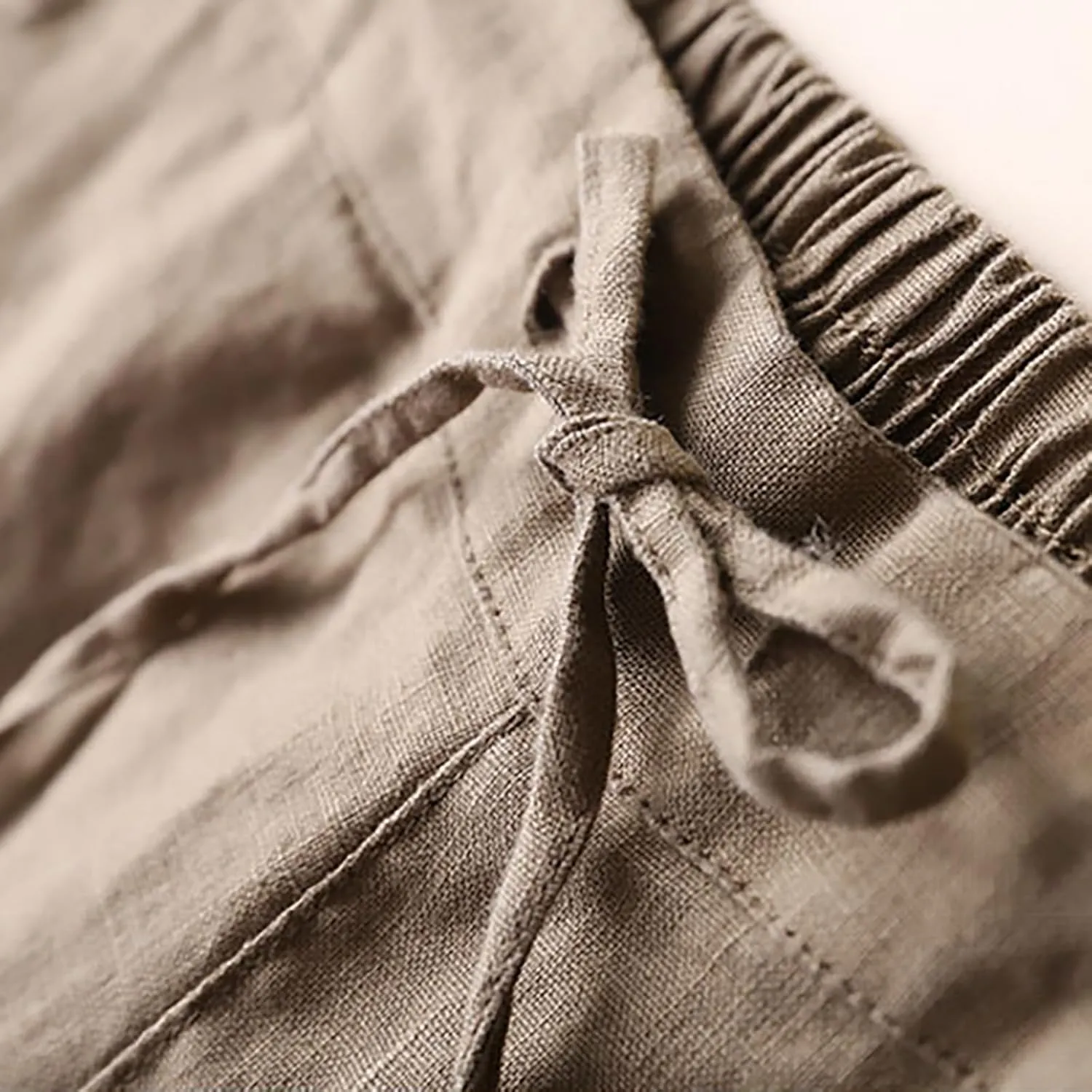 Plus Size Linen Pants Striped Linen Pants High Waist Loose Slit Cropped Pants with Pockets Linen Outfit Women Summer