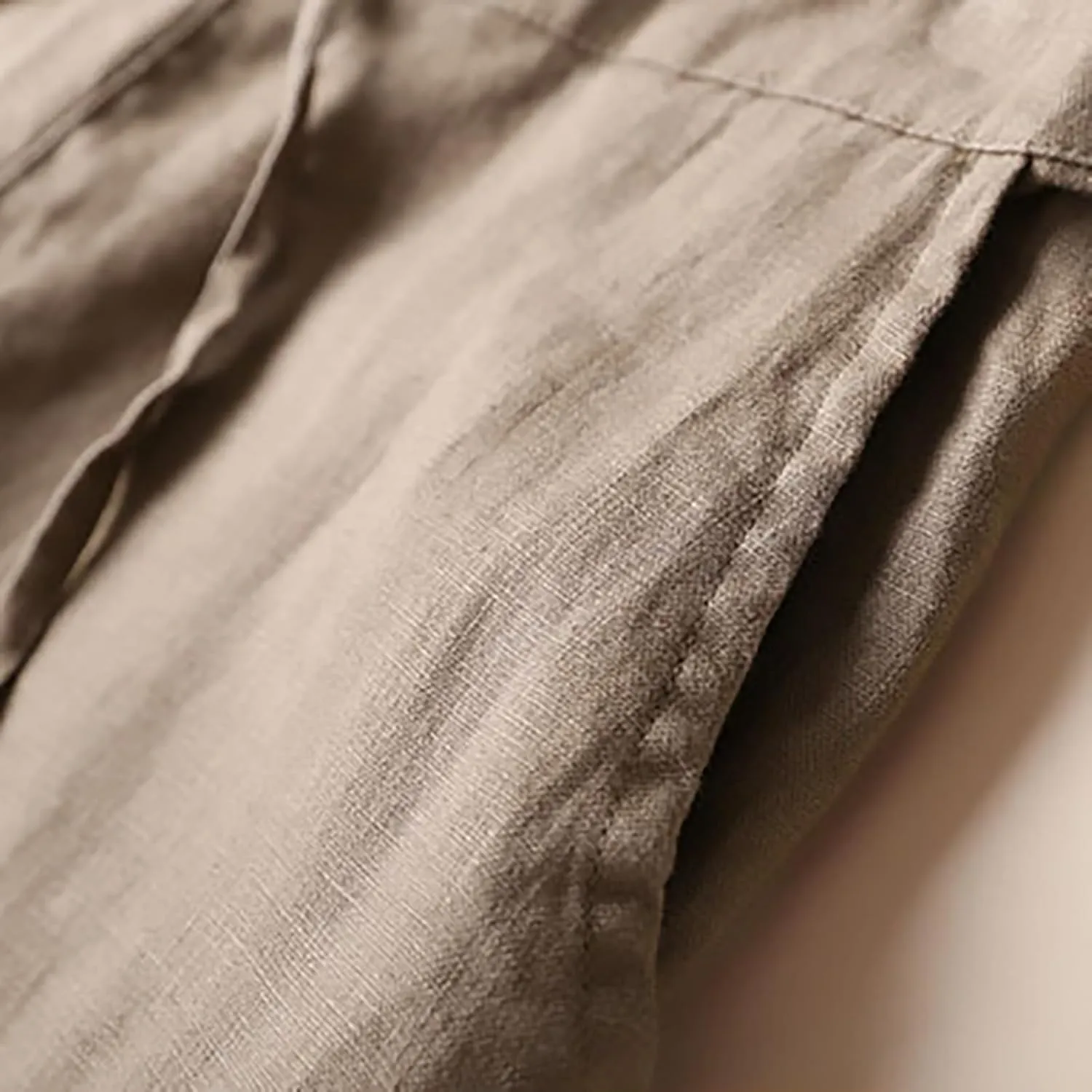 Plus Size Linen Pants Striped Linen Pants High Waist Loose Slit Cropped Pants with Pockets Linen Outfit Women Summer