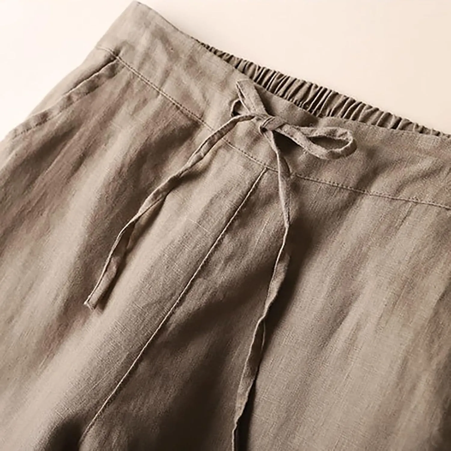 Plus Size Linen Pants Striped Linen Pants High Waist Loose Slit Cropped Pants with Pockets Linen Outfit Women Summer