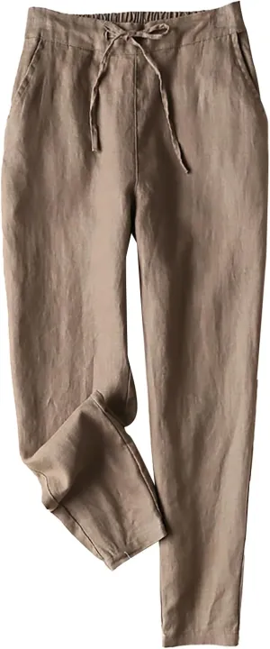 Plus Size Linen Pants Striped Linen Pants High Waist Loose Slit Cropped Pants with Pockets Linen Outfit Women Summer