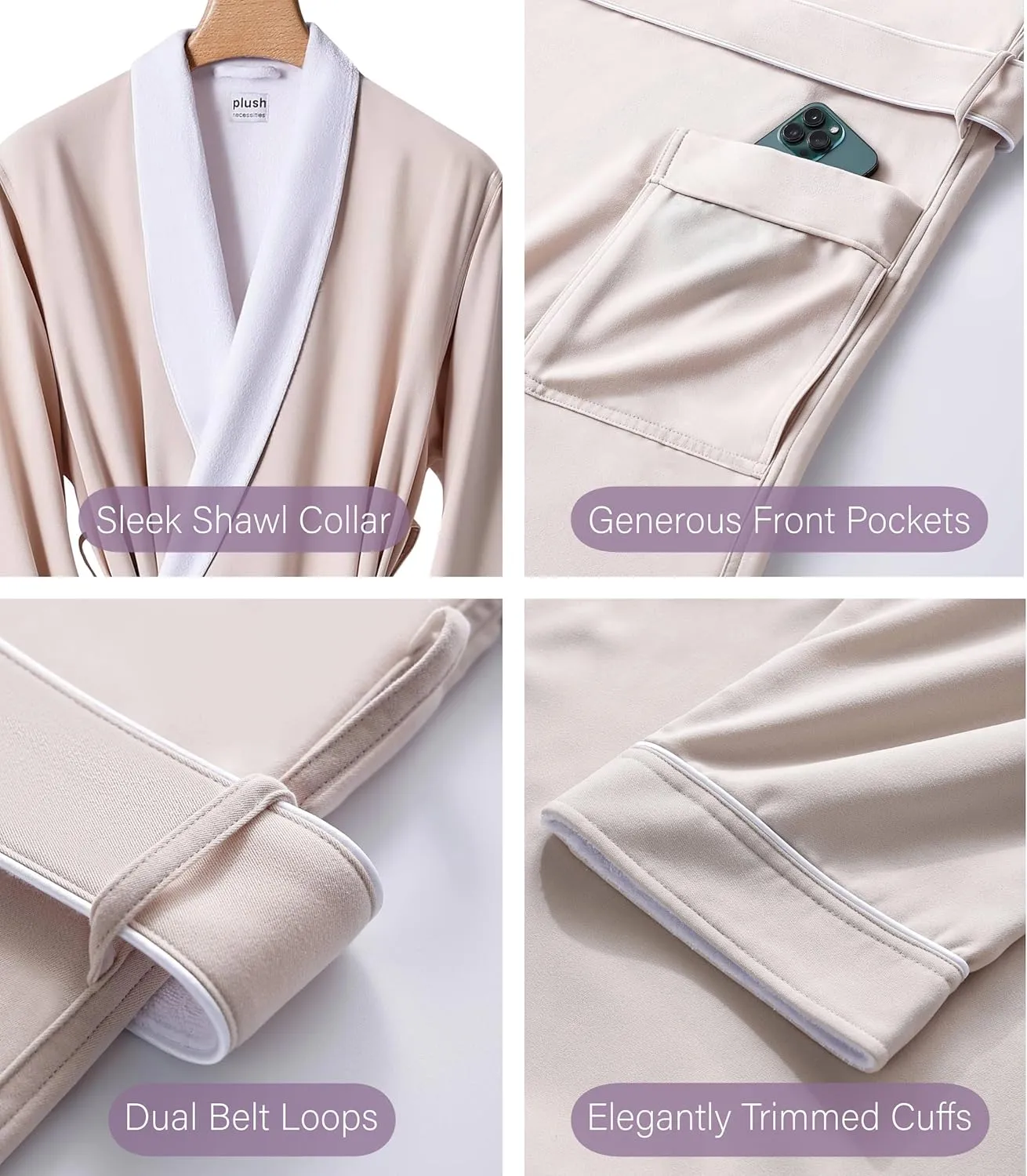 Plush Necessities Luxury Spa Robe - Microfiber with Cotton Terry Lining