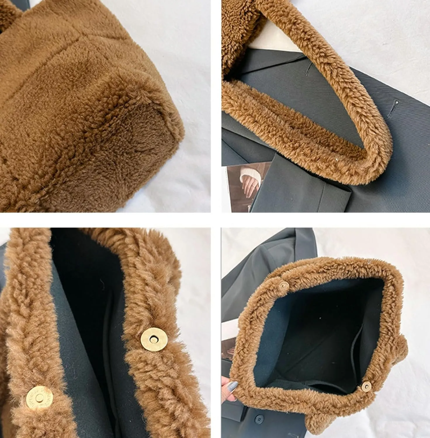 Plush Teddy Tote Bag Women 2024 Fall Winter Large Lamb Wool Shoulder Handbag Cozy Fuzzy Tote Bag