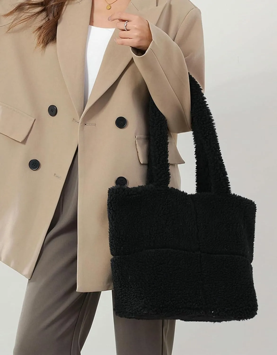 Plush Teddy Tote Bag Women 2024 Fall Winter Large Lamb Wool Shoulder Handbag Cozy Fuzzy Tote Bag