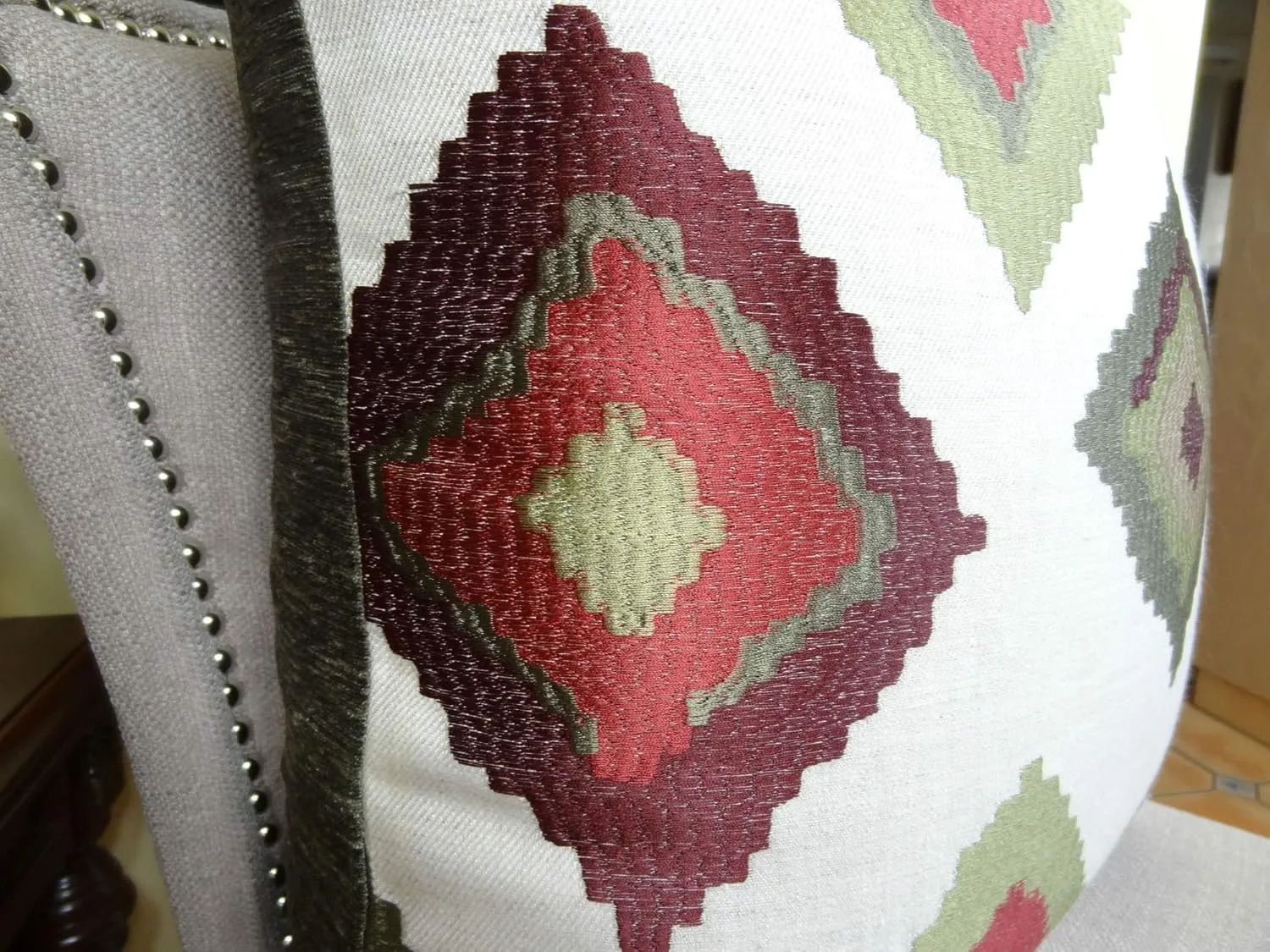 Plutus Brands Plutus Earth Native-Trail Handmade Throw Pillow, 24" x 24", White/Green/Red