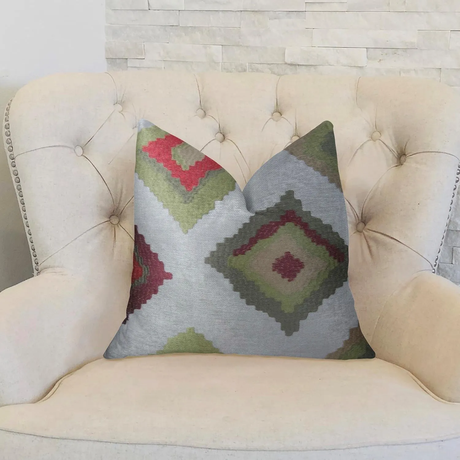 Plutus Brands Plutus Earth Native-Trail Handmade Throw Pillow, 24" x 24", White/Green/Red