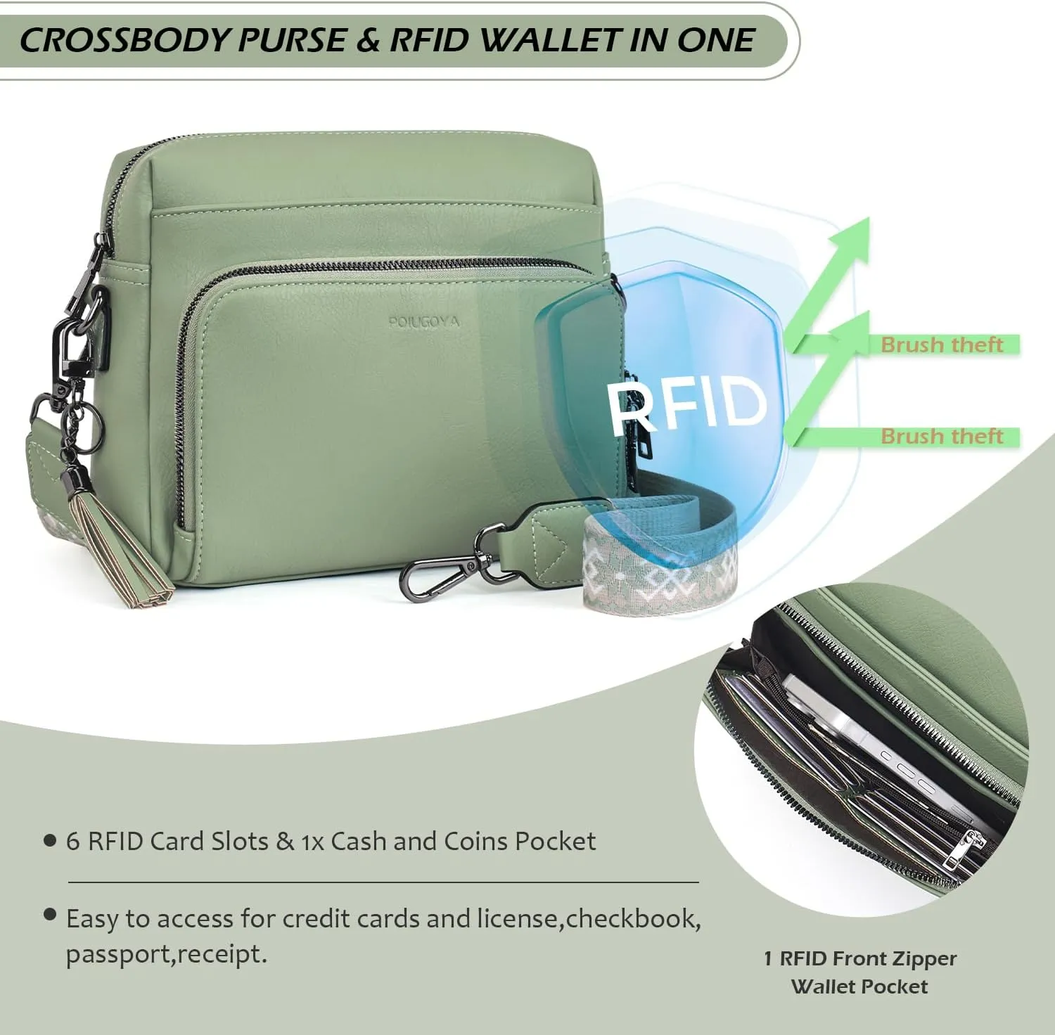 POIUGOYA Crossbody Purses for Women Trendy,Vegan Leather Medium Crossbody Bag,Women's Crossbody Travel Purse Built in Wallet