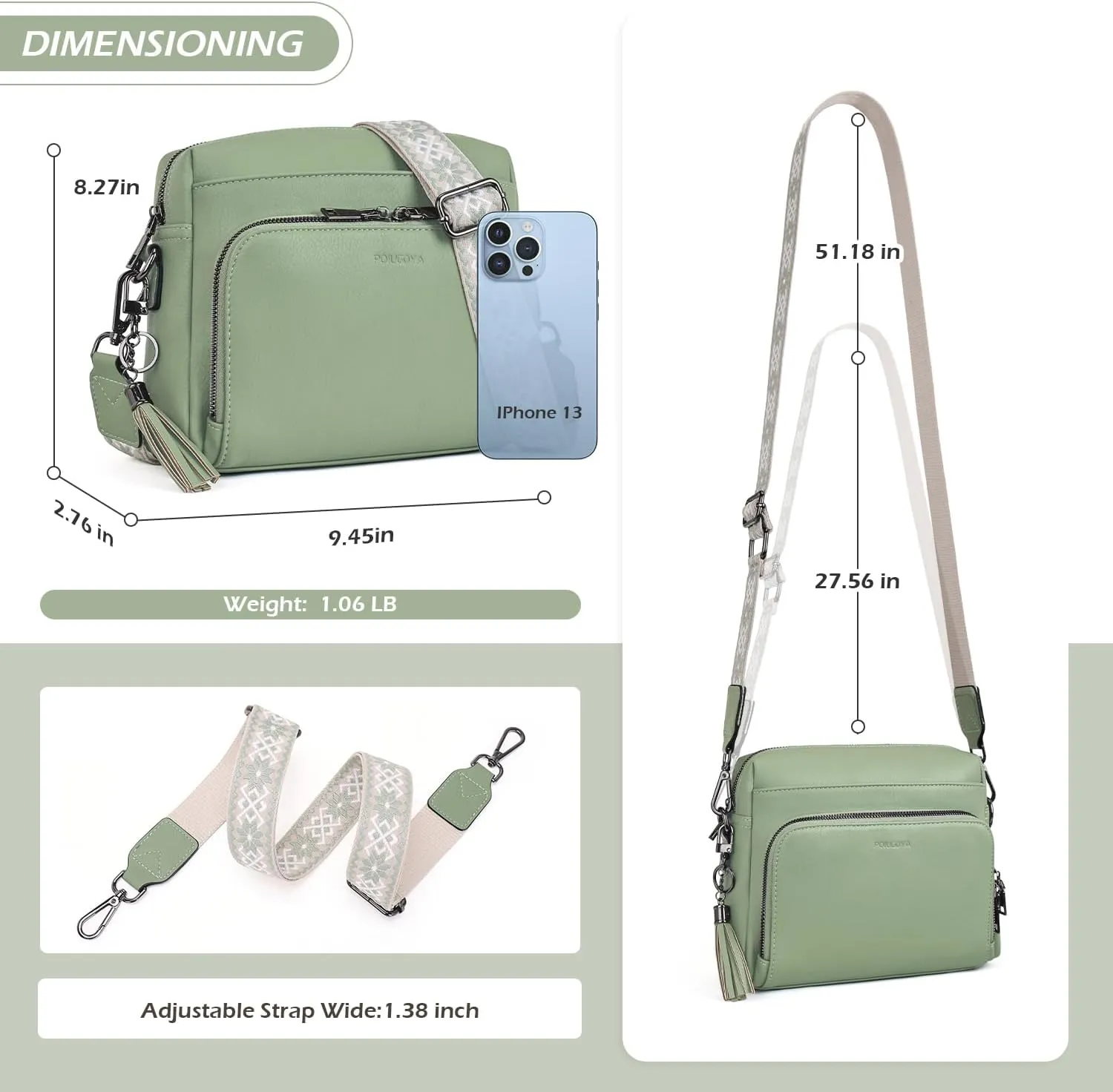 POIUGOYA Crossbody Purses for Women Trendy,Vegan Leather Medium Crossbody Bag,Women's Crossbody Travel Purse Built in Wallet
