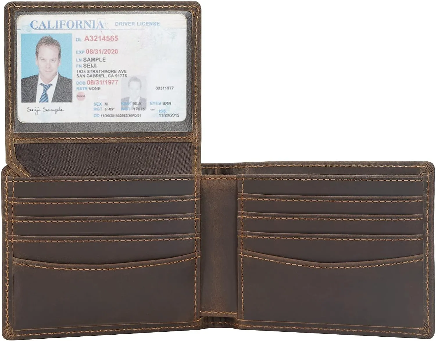 Polare RFID Blocking Cowhide Leather Bifold Wallet For Men with 2 ID Windows