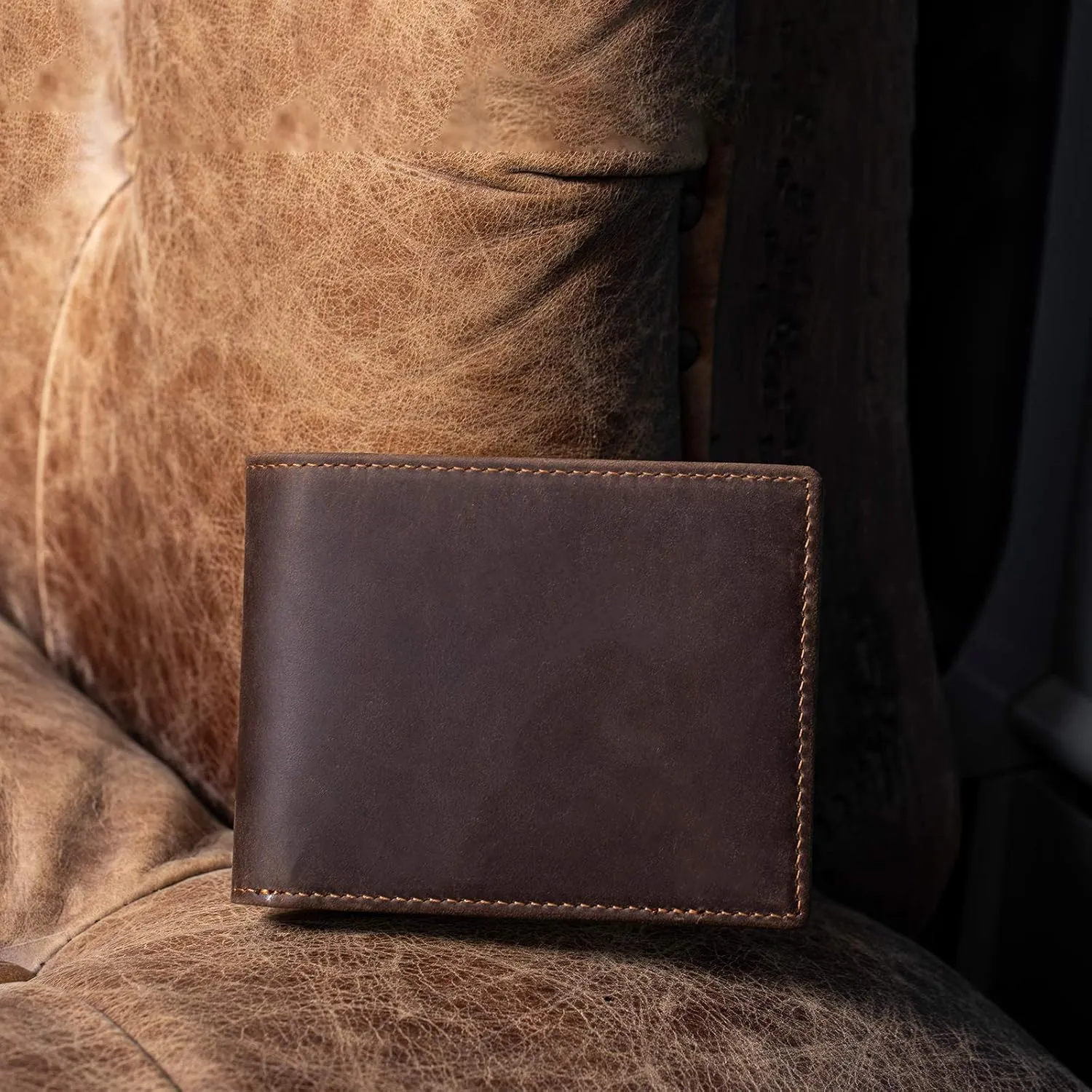 Polare RFID Blocking Cowhide Leather Bifold Wallet For Men with 2 ID Windows